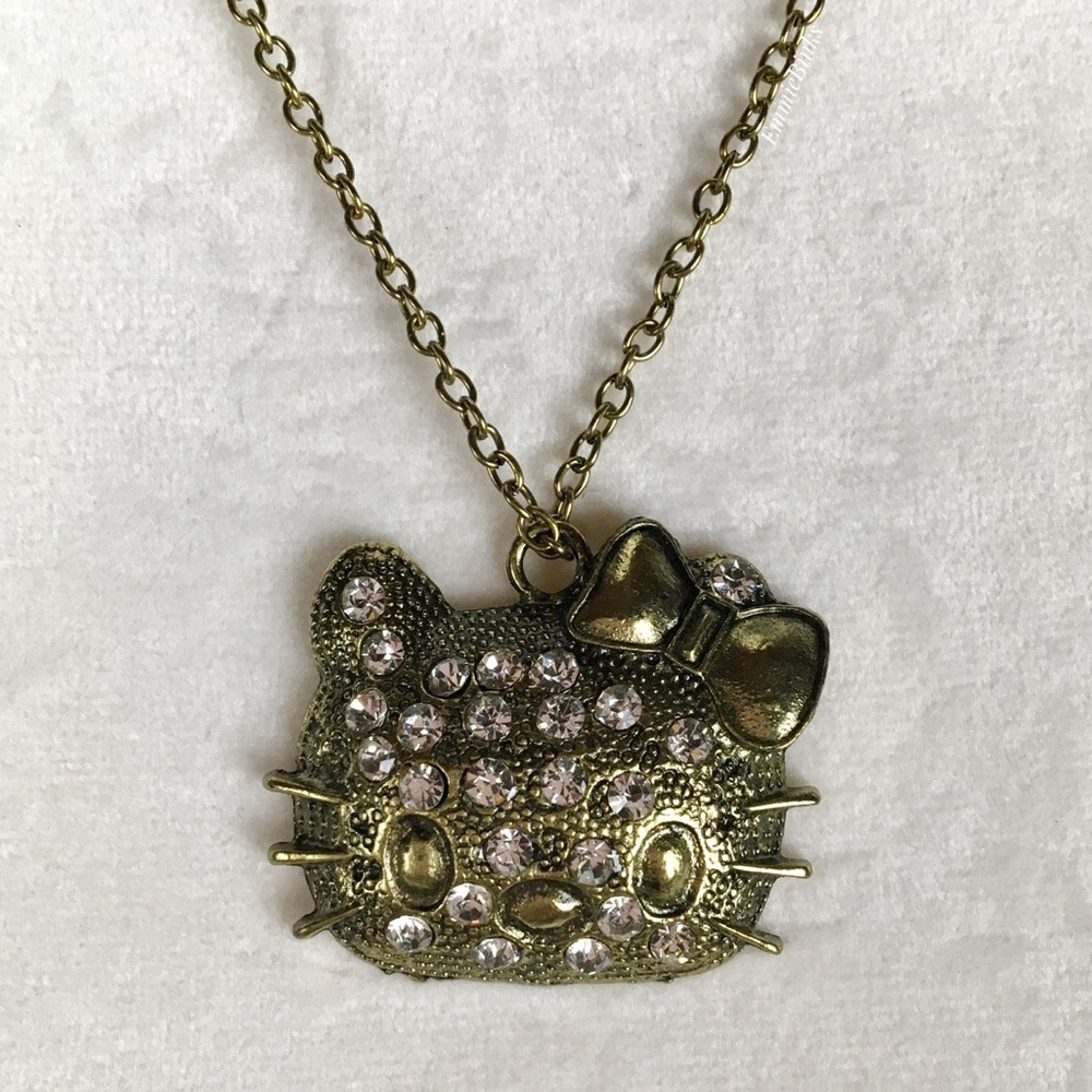 ✨3/$38 NWT Hello Kitty Bronze & Rhinestone Pendant Necklace ~ Bronze Cat Charm - Picture 4 of 11